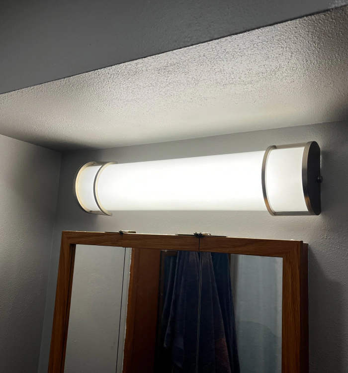 newly installed light in a bathroom